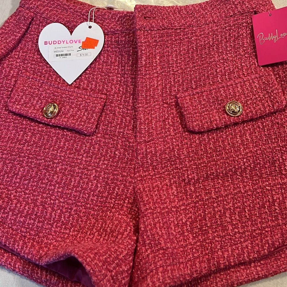 NWT Fun & Flirty Buddy Love Shorts with pockets and gold button detail. Size S